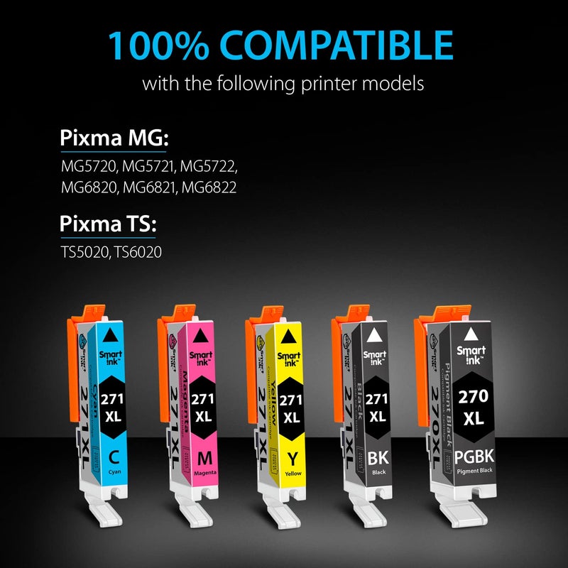 Smart Ink Compatible Ink Cartridges Replacement for Canon PGI 270XL CLI 271XL 270 271 (1 PGBK & 1 Black/C/M/Y 5 Combo Pack) for Pixma MG7720 TS9020 MG6821 TS6020 MG6820 MG5720 TS8020 MG5722 TS5020 - Image 3